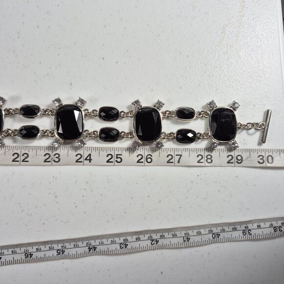 Black Faceted Gemstones Rhinestones Silver Tone Bling Metal Waist Belt 30\